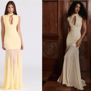 HOUSE OF CB 'Raphaella' Butter Yellow Keyhole Maxi Dress NWOT